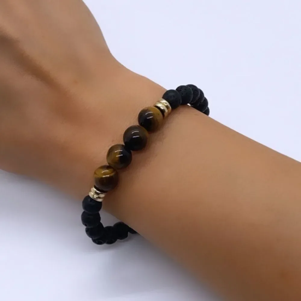 Wool + Pepper Co. Lava Rocks & Tigers Eye Bracelet